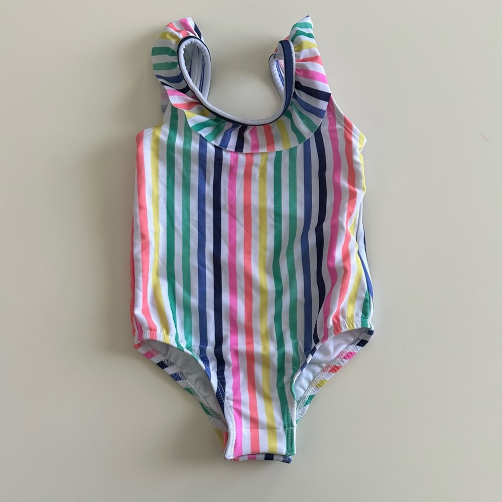 Baby Gap one piece swim suit 2 years toddler Rainbow stripes ruffles Never worn.
